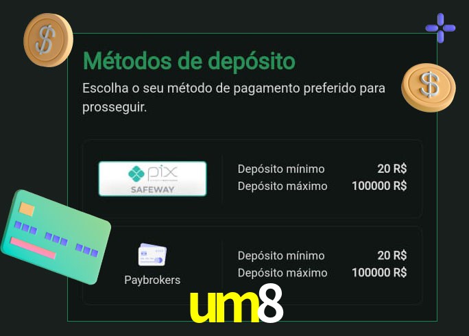 O cassino um8 oferece uma grande variedade de métodos de pagamento